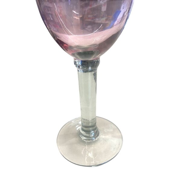 Hand blown Pink Iridescent Wine Glass With Clear Stem - Elegant Design - 8-Inch - Picture 5 of 12